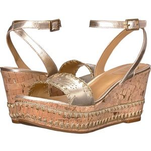Jack Roger’s Gold Metallic Embroidered Lennon Platform Wedge Sandal- 6.5.